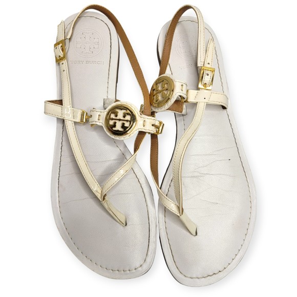 Tory Burch Shoes - Tory Burch Sandals White Gold Size 9